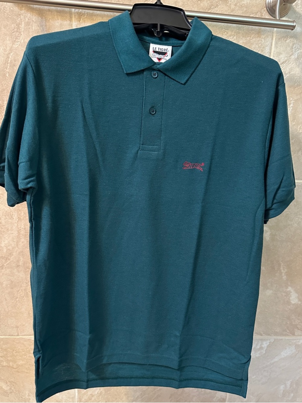 Le Tigre Men’s Dark Teal/Dark Green Polo with Embroidered Logo Size M